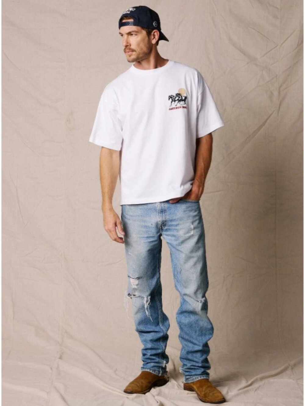 Diamond Cross Ranch Jackson Hole White Short Sleeve Horses Graphic Unisex Tee - Picture 2 of 9
